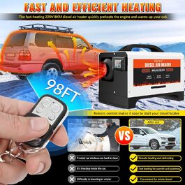 Дизельний обігрівач Diesel Air Heater 8 кВт з пультом керування та LCD-дисплеєм 12/24/110-240V, Bluetooth, швидкий нагрів для автодому, причепа, автомобіля