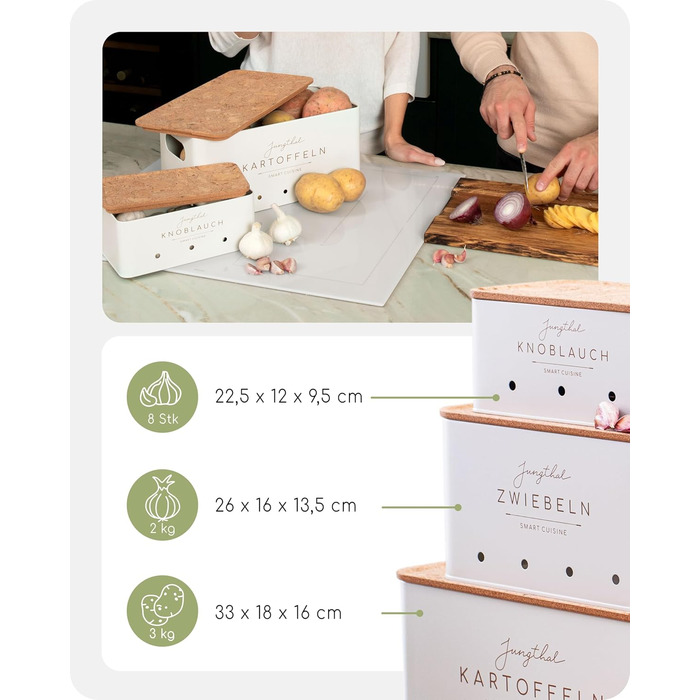 Набір з 3 коробок для зберігання картоплі, цибулі та часнику | Білий | Організатор для овочів