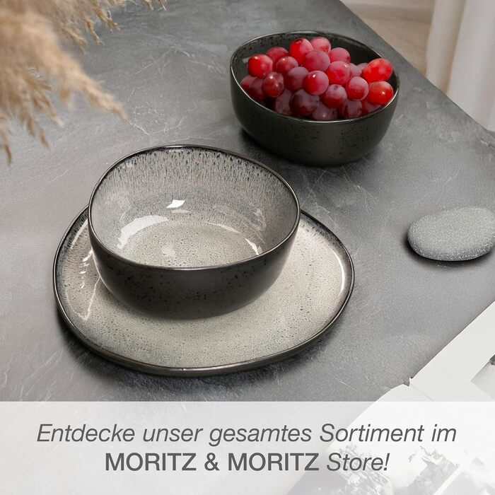 Набір посуду Moritz & Moritz ORGANIC на 6 осіб (18 предметів) - Елегантний набір тарілок з високоякісної кераміки (сірий)