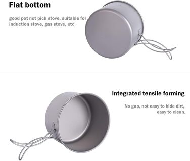 Набір кухонного посуду iBasingo Titan Topf Pfanne Set 1200мл & 500мл: каструля, сковорода, миска для кемпінгу, туризму, приготування їжі на природі. Легкий набір з 2 шт. з розкладним ручками. Ідеально для 1 особи. Ti2110C