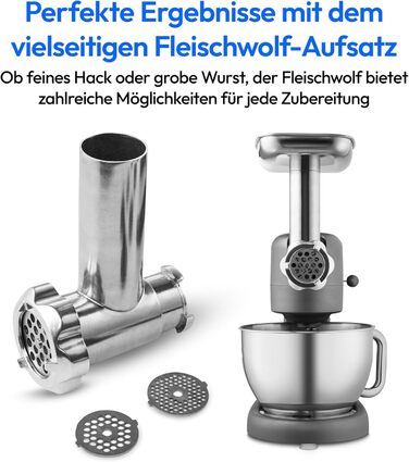 Кухонна машина MEDION MD 12600 Titan: м'ясорубка, 4.6 л чаша з нержавіючої сталі, 800 Вт, тихий двигун, сенсорне дисплею