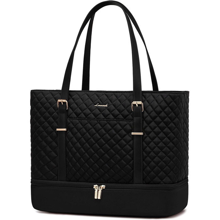 Сумка для ноутбука LOVEVOOK 15.6 дюймів для жінок з відділенням для ланчу, сумка-шопер, ділова сумка, портфель, сумка для навчання, містка, водонепроникна, чорна