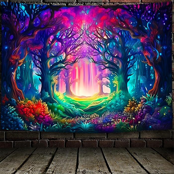 Гобелен Forest Trippy UV-реактивний, естетичний декор на дереві, 300x180см XXXL