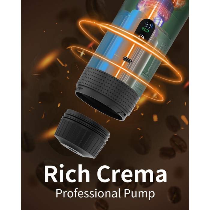 Портативна електрична кавомашина Everange для еспресо, приготування кави з меленої кави та капсул NS, зелена з LCD-дисплеєм