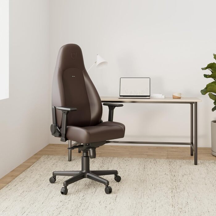 Noblechairs ICON Cognac/Schwarz: Ігровий крісло Noblechairs з підлокітниками, 150 кг, шкіра, з подушкою, для офісу та дому