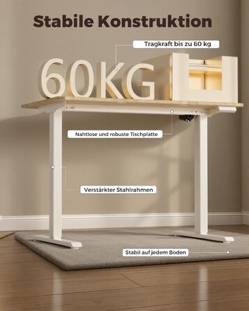 Регульований по висоті письмовий стіл для дому та офісу з пам'яттю на 2 пресети, стіл для ігор та роботи, колір вінтажний коричневий (100 x 60 см)