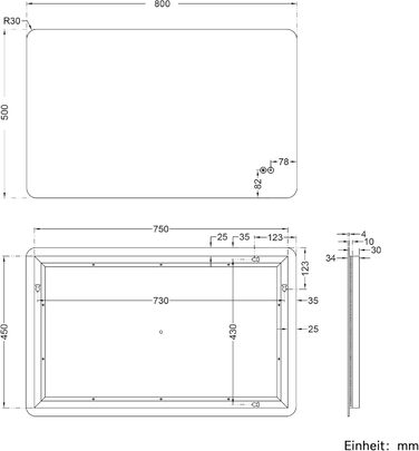 Дзеркало для ванної кімнати SONNI з підсвічуванням 80x60 см, антизапарник, LED, сенсорний вимикач, колір світла: холодний/нейтральний/теплий (80L x 50B см)