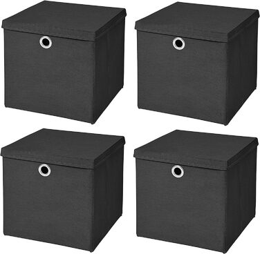 Кошик для зберігання Чорна складна коробка 32 x 32 x 32 см Кошик для полиць складний з кришкою, 4 шт.