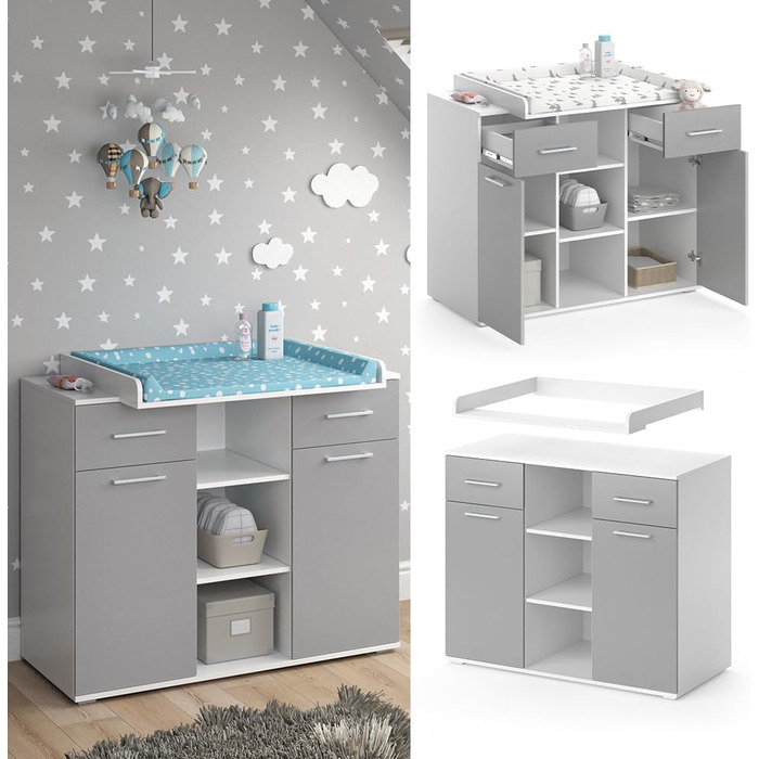 Комод-гойдалка Vicco Leonie з люлькою, білий, 113 x 100 см (сірий)