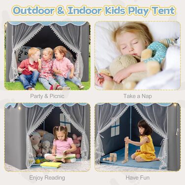 Дитяче намет-ігровий будиночок HOMASIS з килимком, зірками та віконцями, для дівчаток та хлопчиків, блакитний колір