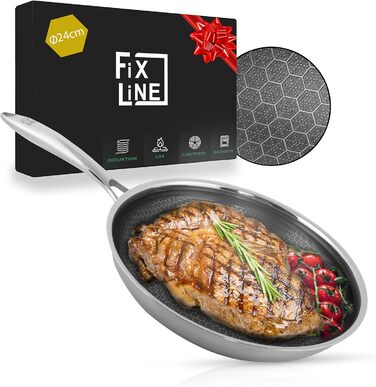 Сковорода FIXLINE Premium Ø24 см - для всіх типів варильних поверхонь, включаючи індукційні - антипригарне покриття, стійке до подряпин - духовка до 250 - елегантний стільниковий дизайн - універсальна сковорода