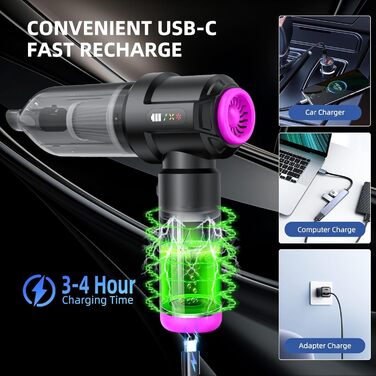 Акумуляторний автомобільний пилосос для авто та дому, потужність 17000 Па, 6000 мАг, ручний портативний пилосос для шерсті тварин, диванів та клавіатур з функцією обдуву