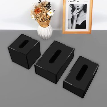 Коробка для серветок JiaWei, прямокутна коробка для серветок 23,5 x 12 x 7,8 см паперова коробка для серветок, коробка для серветок, диспенсер для серветок, тримач для серветок, кришка коробки для серветок-чорний (чорний (3 шт.), 22,5x12x7, 8 см (всередин