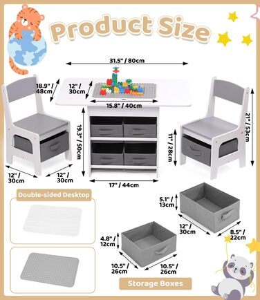 Дитячий стіл зі стільцями, ігровий стіл для дітей з місцем для зберігання. Набір меблів для дитячої кімнати (Сірий)