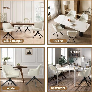 Крісла для їдальні з підлокітниками, набір обертових крісел, кухонні стільці, м'які крісла з поліестеру та металевими ніжками (2 шт., кремовий)