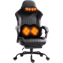 Ігровий крісло Dowinx з масажем, ергономічний дизайн, підтримка попереку та шиї, до 135 кг, шкіряне, чорний