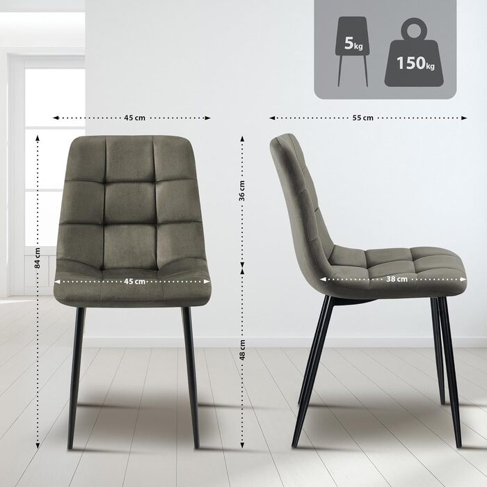 CLP Комплект обідніх стільців 4 шт. з велюру Asti, зручні кухонні стільці з м'яким сидінням, стільці для обідньої кімнати з підлокітниками, витримують до 150 кг, колір: антрацит