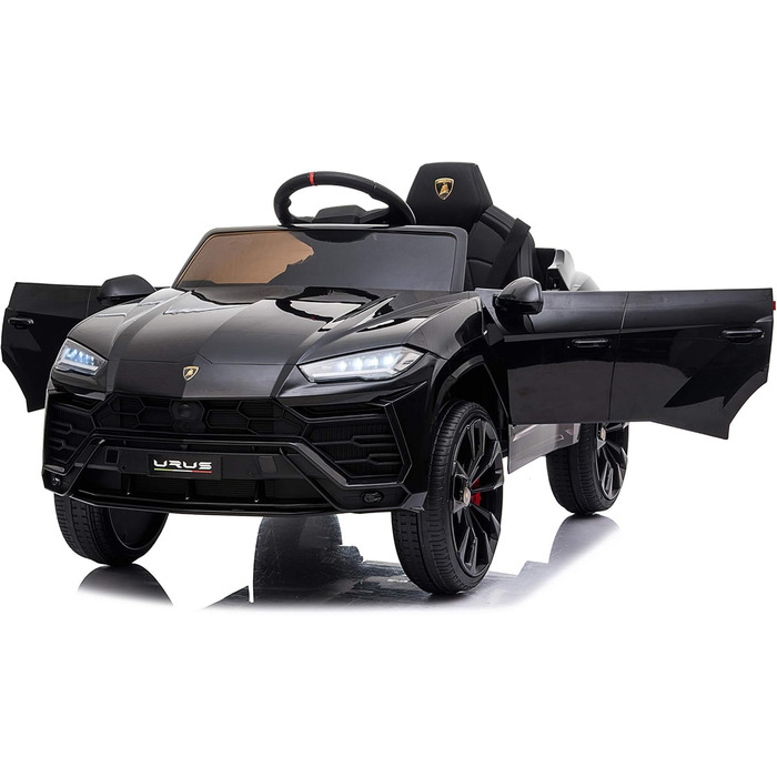 Дитячий електромобіль FINOOS Lamborghini Urus з оригінальною ліцензією, 12V акумулятор, вертикальні двері, 2 мотори, радіоуправління, чорний, для дітей 1-4 років