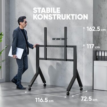 ONKRON Телевізійна стійка на коліщатках для телевізорів 70-110 дюймів, до 125 кг, з полицею, VESA 200x200-1000x800, чорна TS2081-B TS2081