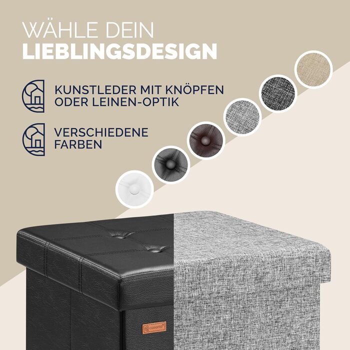 Пуф Casaria® з місцем для зберігання, білий, складний, з кришкою, штучна шкіра, м'який, 38x38 см, для спальні, вітальні, передпокою, білий (2, чорний)