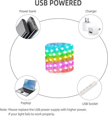 Струнні світильники 20M 200LED IP65 кольорові, таймер, пульт дистанційного керування, синхронізація музики, APP, 210 режимів, USB, для вечірок