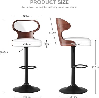 Барний стілець Hawthyhome з підніжкою та спинкою • 4 шт. у наборі • Дуб • Зручний для кухні, бару, лобі • 360° обертання