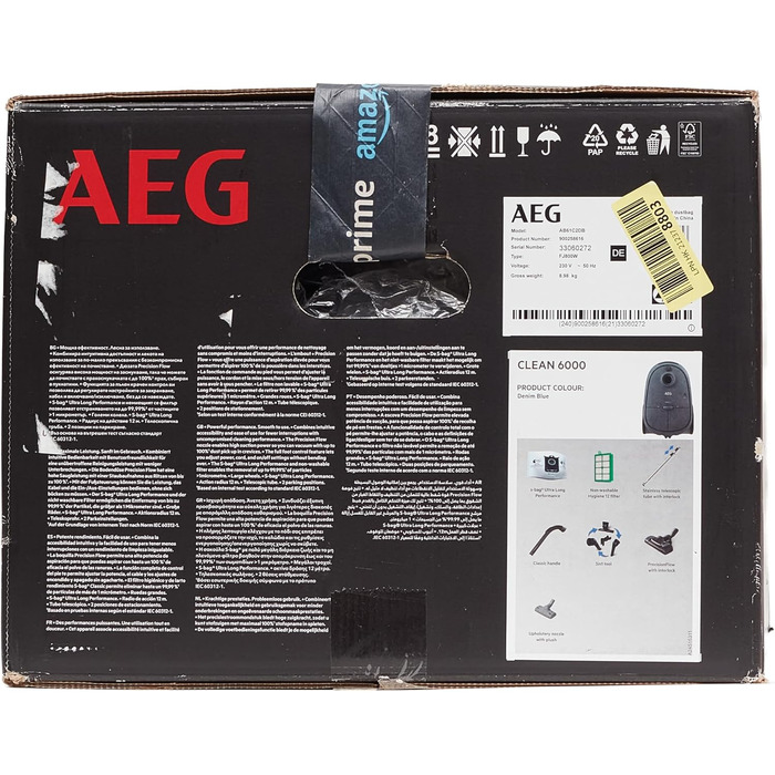 Пилосос AEG CLEAN 6000 AB61C1OKO ECO / Високе всмоктування / Додаткові насадки / Колеса XL / Телескопічна трубка з нержавіючої сталі / 65 переробленого матеріалу / Кабель 12 м / 750 Вт / Аксесуари / Сірий (синій)