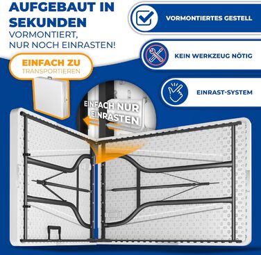 Стол KESSER® розкладний буфет пластиковий 183x76 см для кемпінгу, відпочинку, саду, тераси, балкону на 6 осіб з чохлом та ручкою, білий