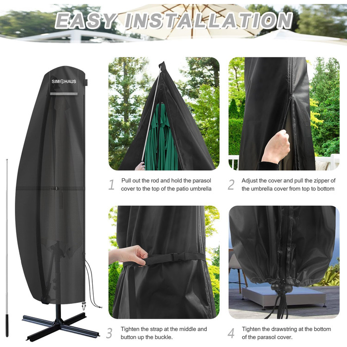 Чохол для парасольки 4м, захисний чохол для парасольки з розкривною тканиною (Ampelschirm) діаметром до 400 см. Захисний чохол для парасольки, чохол для подвійної парасольки, анти-UV, Oxford Fabric, 280x70/70 см (240x45/70/50 см)
