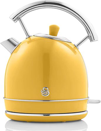 Набір Swan Retro: чайник 1,8L та тостер з 2-ма гріль-слотами, жовтий, вінтажний дизайн