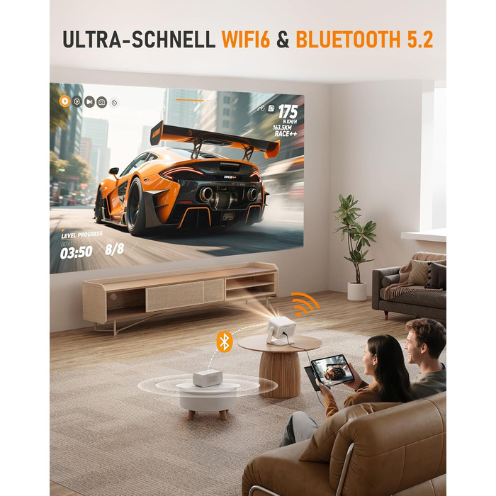 Міні проєктор Smart Beamer A-27000L: Full HD 1080P, WiFi6, Bluetooth, Netflix, 4K, Автофокус, для дому та на вулицю