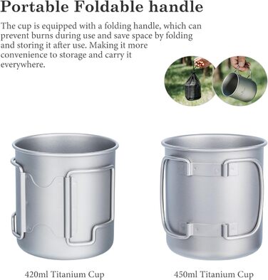 iBasingo Titan Becher: туристичний посуд, термокружка, чашка для кемпінгу з кришкою та складним ручками (200-750 мл)