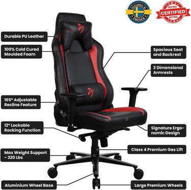 Ігровий та офісний крісло Arozzi Torretta Premium з SoftFabric™, 3D-підлокітники, висока спинка, регульована нахил, 2 подушки (Чорний/Червоний)