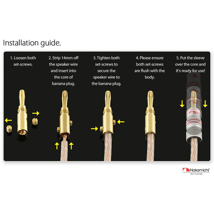 Штекери-банани Nakamichi 24K з позолоченим покриттям 4мм для колонок/підсилювачів, що загвинчуються, 10 шт. (5 пар)