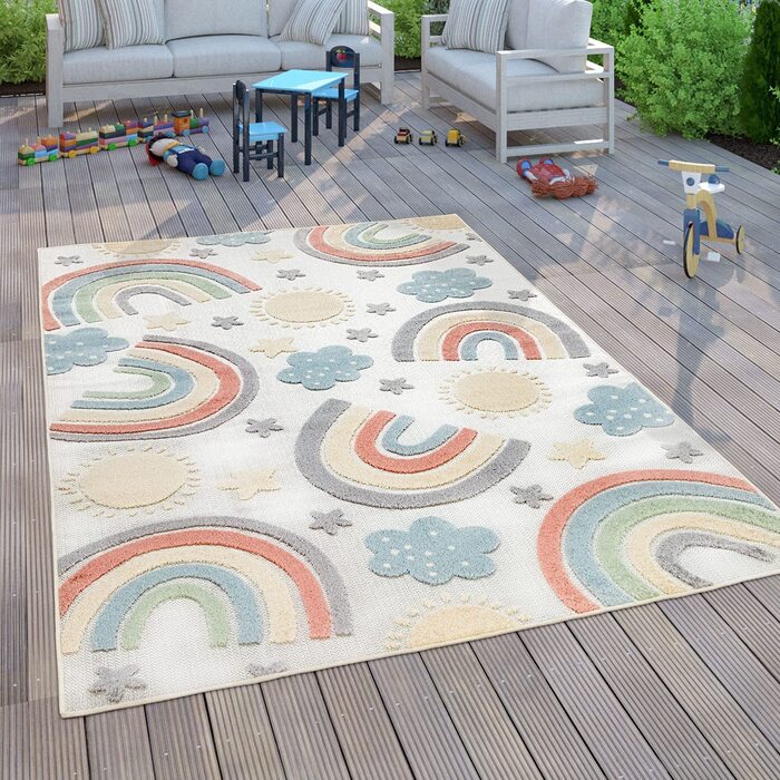 Домашній дитячий килим Paco для дитячої кімнати вуличний килим для ігор 3D з малюнком веселки бежевого кольору, розмір (120x160 см)