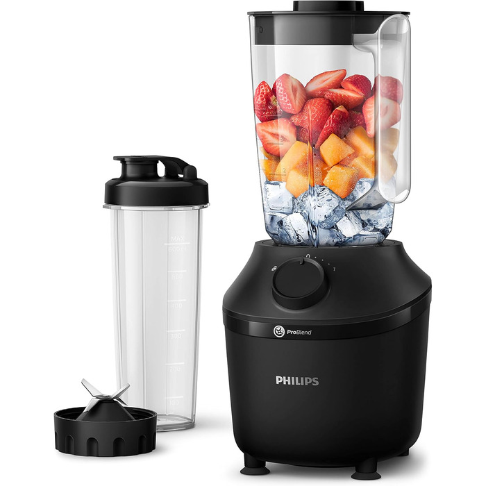 Блендер Philips HR2041/41 450 Вт, ProBlend, 1,9 л, пластикова чаша, з пляшкою, чорний