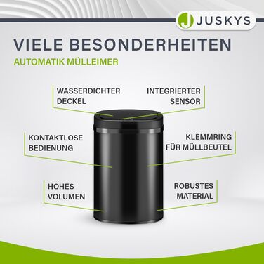 Відро для сміття Juskys з датчиком руху, біле, 60 л - кутовий контейнер з кришкою-затискачем для сміттєвих пакетів, нержавіюча сталь, безконтактне відкривання