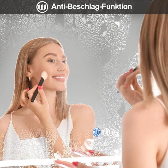 Дзеркало для ванної кімнати зі світлодіодним підсвічуванням 50x70 см, дзеркало з сенсорним вимикачем, Bluetooth (80x60 см)