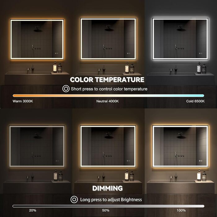 Дзеркало для ванної кімнати Dripex з LED-підсвічуванням 50x70 см (60x80 см) з Bluetooth, розеткою та протитуманним покриттям