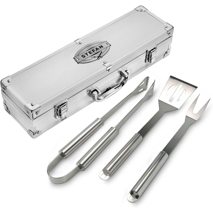 Набір для гриля AMAVEL з гриль-посудом та гравіюванням, персоналізований з ім'ям, з лопаткою, виделкою та щипцями, з нержавіючої сталі, подарунок для чоловіків