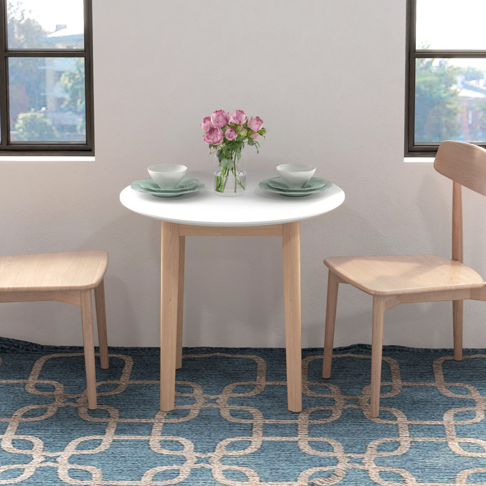 Обідній стіл, кухонний стіл, круглий стіл у скандинавському стилі, 75 см x 75 см x 76 см, білий + натуральний