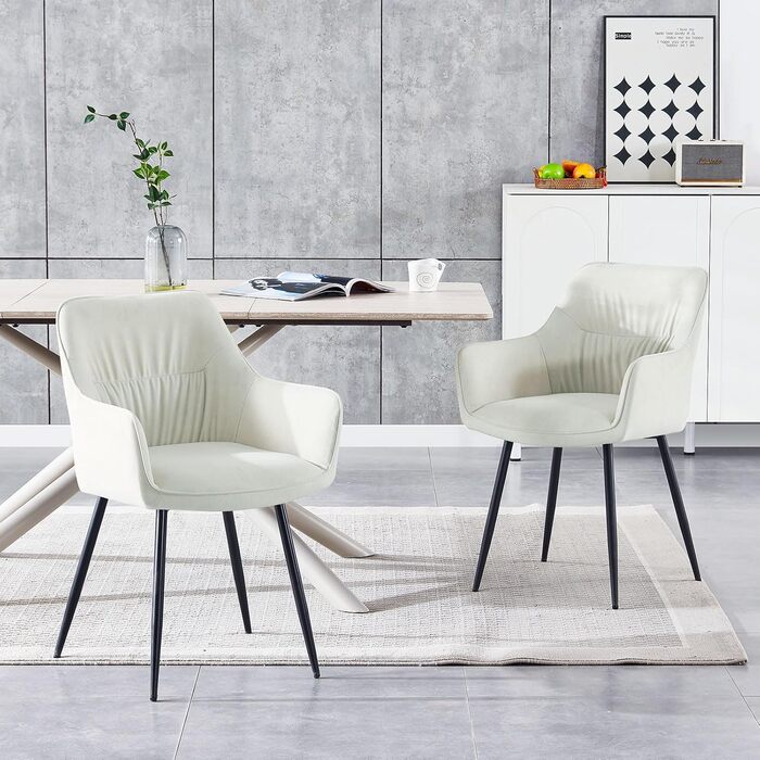 Набір обідніх крісел 6 шт. поворотні, з підлокітниками, 360°, сучасний м'який стілець з велюру, для вітальні, кухні, робочого кабінету, спальні (4, Бежевий)