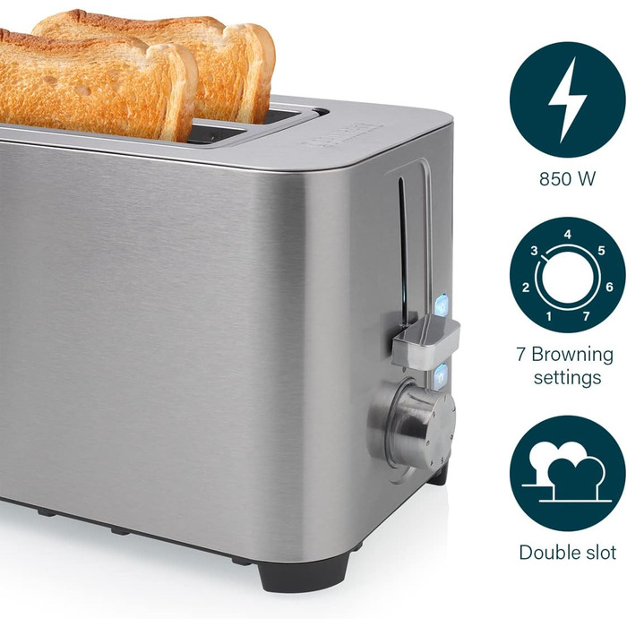 Сталевий тостер Princess 142402 2 - 7 регульованих рівнів - 1400 Вт (2 тости, короткий слот)