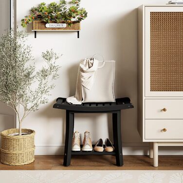 Двомісний стілець для душу HOMASIS з полицею, витримує до 170 кг, з HDPE, з 2 ручками та антиковзними накладками, для літніх людей та дорослих (Чорний)