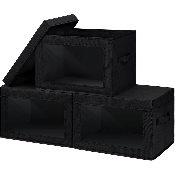 Ящики для зберігання DIM J 3 шт. з кришками, складаний ящик для зберігання з прозорим вікном, тканинна корзина для зберігання з ручками, органайзер для одягу, іграшок ,книг (чорний)