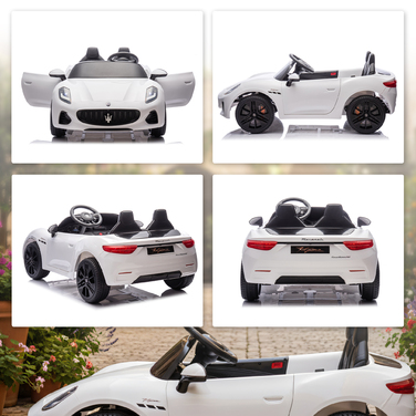 Дитячий електромобіль Maserati, 2 місця, акумулятор 12V, пульт дистанційного керування, світлодіодні вогні, музична панель, білий