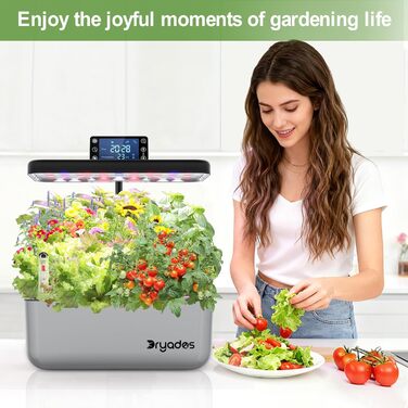 Гідропонна система вирощування 12 капсул, розумний сад для трав з LED-лампою повного спектру 24W, для дому/офісу/школи (сріблястий), 12 капсул - сріблястий