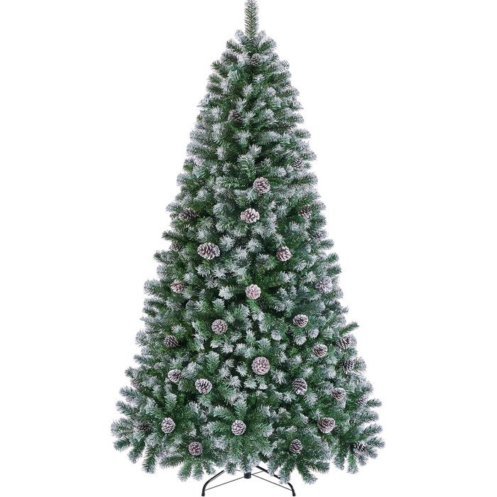 Штучна ялинка Yaheetech 183 см зі снігом та 64 шишками, 920 гілок, вогнестійка, з металевим підставкою та системою швидкого складання