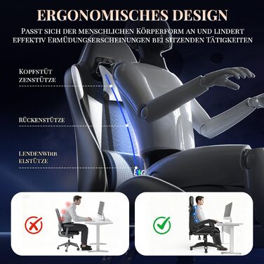 Ігровий крісло Bigzzia з масажем та підніжкою, ергономічний дизайн, регульована спинка 90-135°, з подушками для голови та попереку, білий