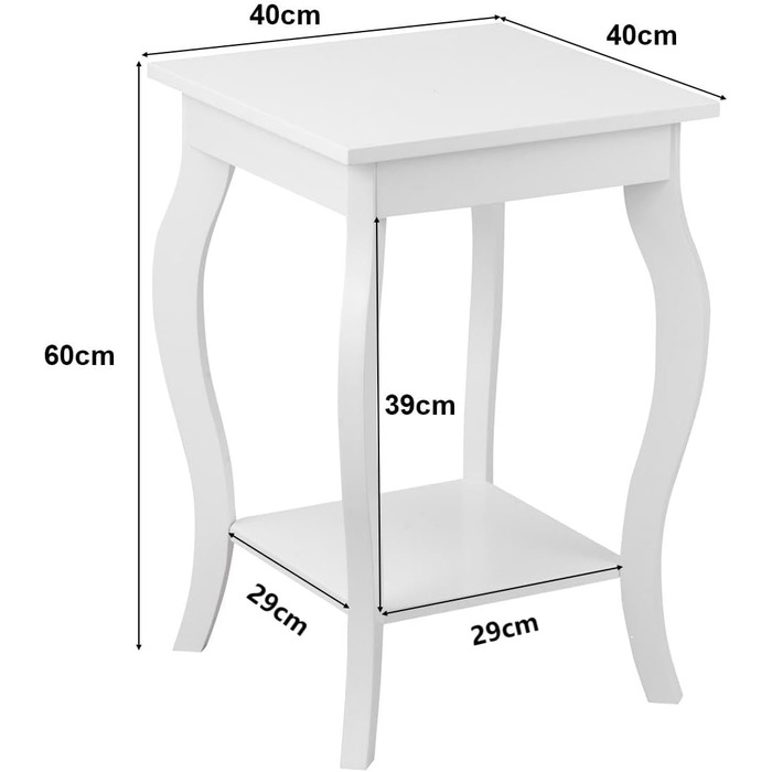 Тумбочка COSTWAY з полицею, дерево, вигнуті ніжки, столик для ноутбука Диванний столик, 40x40x60 см, білий